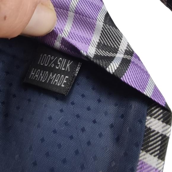 ✨ Kai Long Purple Plaid Silk Tie - Picture 6 of 7